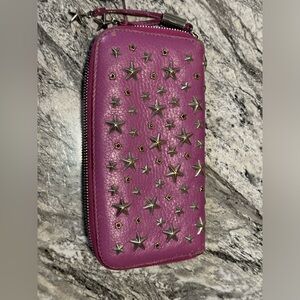JIMMY CHOO Long Wallet Leather Pink Studs